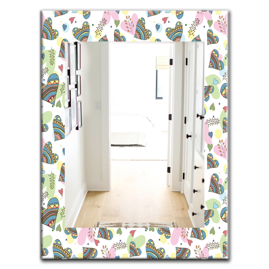 Designart 35.4-in x 23.6-in White Pattern of Drawing Doodle Hearts Modern Mirror