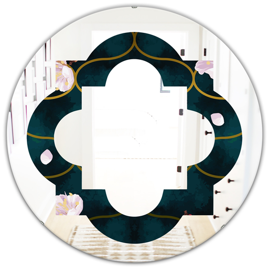 Designart Retro Pink Flower Pattern II Cottage Round Wall Mirror