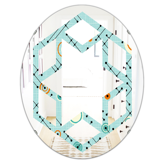 Designart Oval 31.5-in L x 23.7-in W Blue Retro Abstract Design XIV Polished Wall Mirror