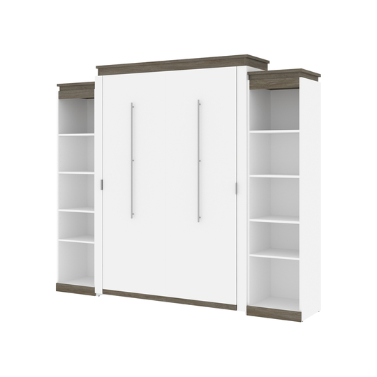 Bestar Orion Queen Murphy Bed with Integrated Storage in Walnut Grey & White