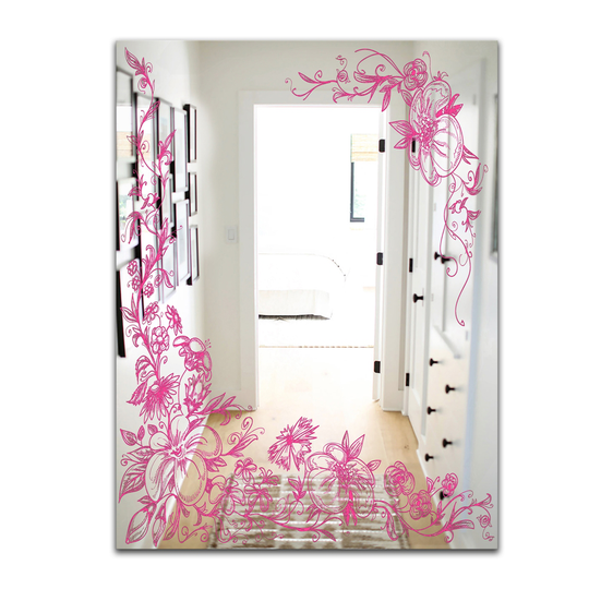 Designart Garland Vivid 11 Rectangular 35.4-in L x 23.6-in W Polished Country Pink Wall Mounted Mirror