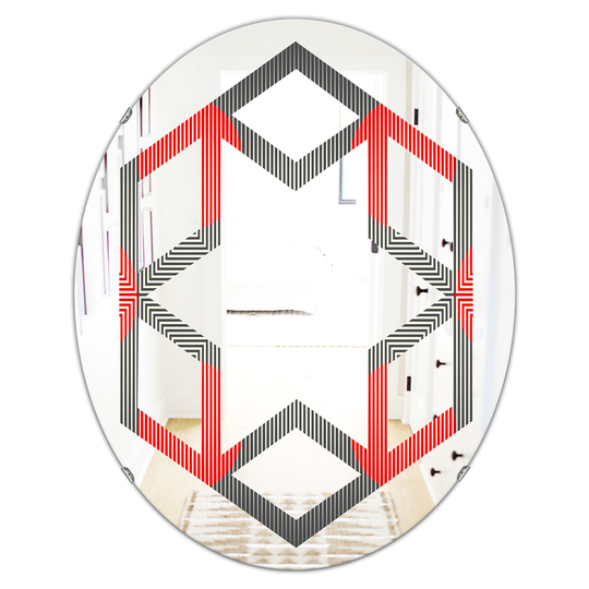 Designart 31.5-in L x 23.7-in W Red Oval Modern Circle and Line Geometric Pattern Polished Wall Mirror