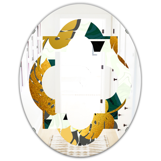 Designart 31.5-in x 23.7-in Golden Foliage V Modern/Oval Wall Mirror in Multi-Colour
