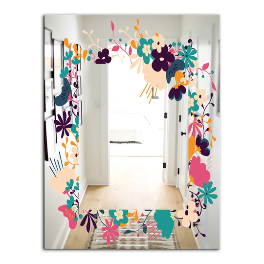 Designart Garland Sweet 35 Rectangular 35.4-in L x 23.6-in W Polished Farmhouse Multicolour Wall Mounted Mirror