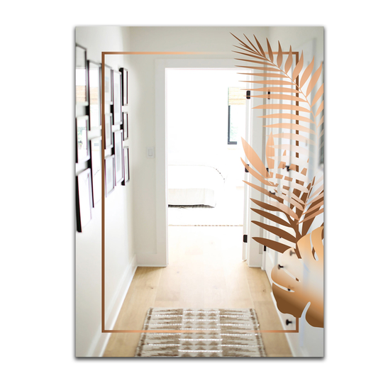 Designart Copper Minimal 6 Rectangular 35.4-in L x 23.6-in W Polished Glam Brown Wall Mounted Mirror