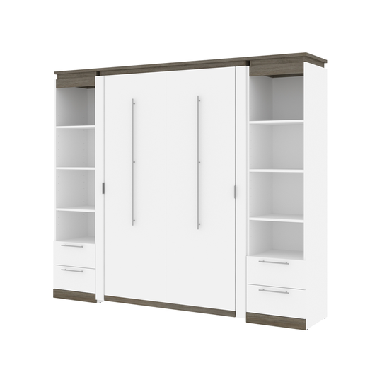 Bestar Orion White & Walnut Grey Full Murphy Bed and Integrated Storage