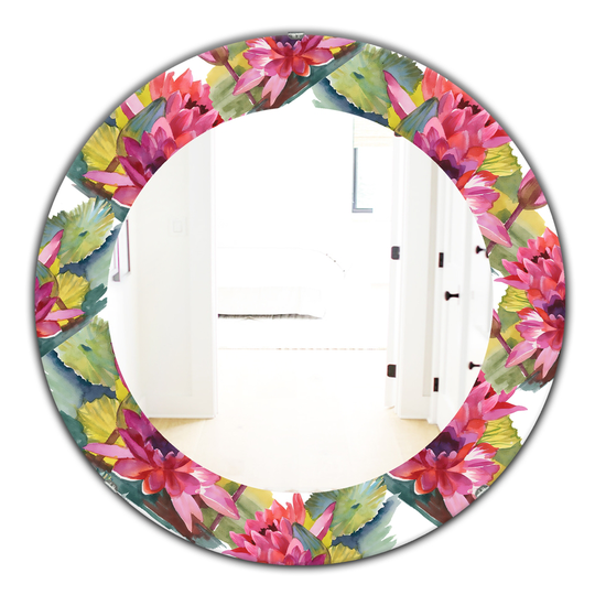 Designart Canada 24-in W x 24-in L Round Pink Blossom Traditional Polished Wall Mirror