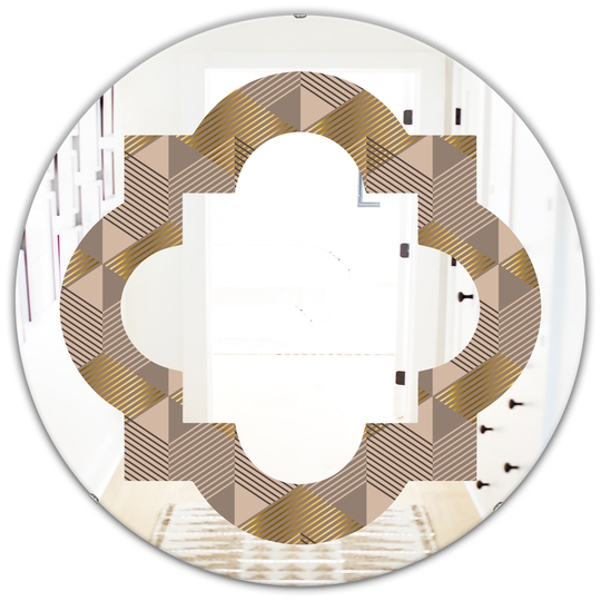Designart 24-in Round Brown Retro Square Design VI Polished Wall Mirror