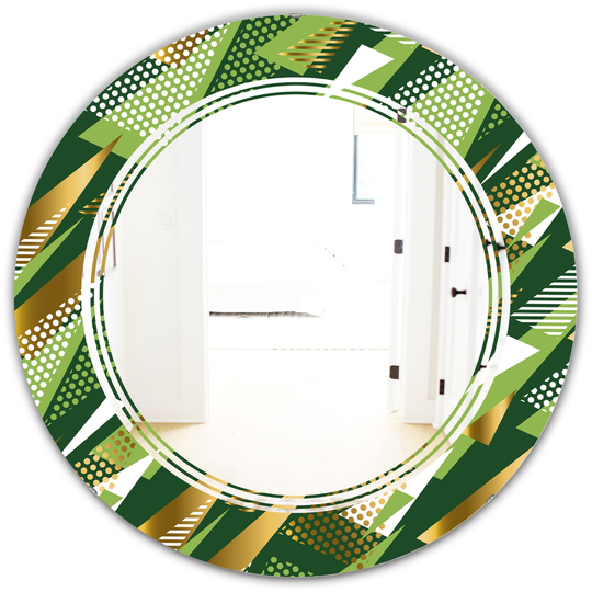 Designart 24-in x 24-in Triangular Gold/Green Design I Modern Round Decorative Mirror