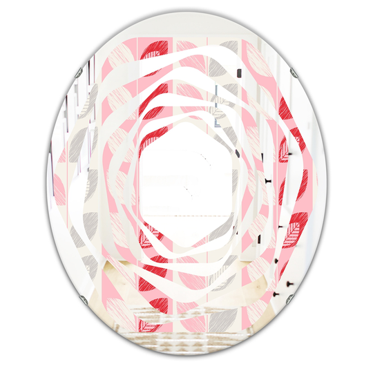 Designart 31.5-in x 23.7-in Pink Botanical Retro Design I Modern Oval Mirror