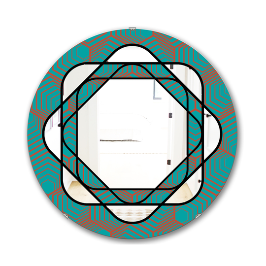 Designart Monochrome Hipster Fashion Design Round 24-in L x 24-in W Polished Mid-Century Blue Wall Mounted Mirror