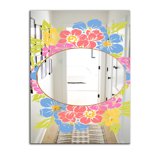 Designart Garland Sweet 19 Rectangular 35.4-in L x 23.6-in W Polished Country Pink Wall Mounted Mirror