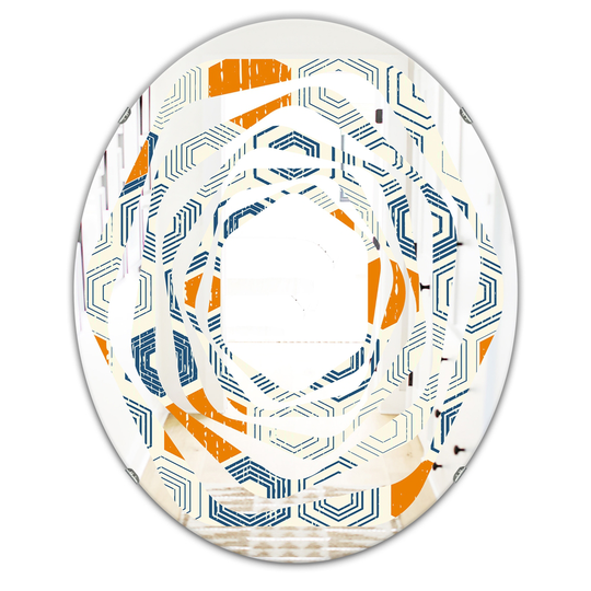 Designart 31.5-in x 23.7-in Hexagon Pattern IX Modern Oval Wall Mirror in Orange