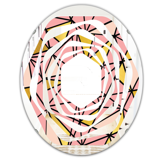 Designart Pink 31.5-in L x 23.7-in W Oval Triangular Gold Design II Polished Wall Mirror
