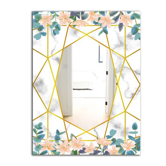 Designart Efflorescent Gold Pink 11 Rectangular 35.4-in L x 23.6-in W Polished Modern Wall Mounted Mirror