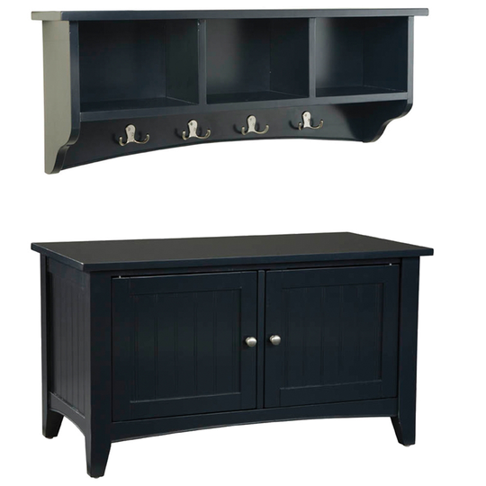 Alaterre Shaker Cottage Charcoal Grey 4-Hook Hook Rack with Storage and Cabinet Bench