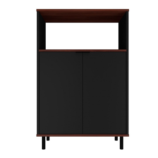Manhattan Comfort Mosholu Accent Cabinet - 26.57-in x 40.78-in - Black/Nut Brown