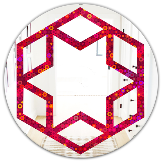 Designart 24-in Circular Retro Design III Modern Round Mirror in Red