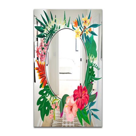 Designart Garland Sweet 3 Rectangular 35.4-in L x 23.6-in W Polished Country Green Wall Mounted Mirror