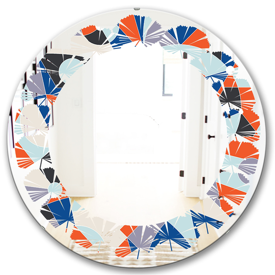 Designart 24-in Round Orange Retro Geometric Grid IV Modern Polished Wall Mirror