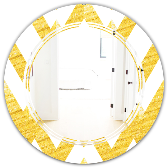 Designart 24-in x 24-in Gold Glittering Lines/Pattern Modern Round Wall Mirror