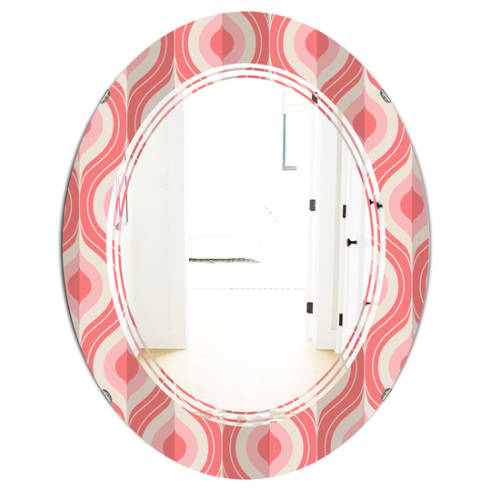 Designart 31.5-in x 23.7-in Pink Retro Drop Design I Modern Oval Wall Mirror