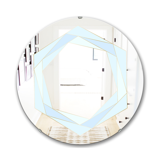 Designart Triangular Spacy Spheres 2 Round 24-in L x 24-in W Polished Mid-Century Blue Wall Mounted Mirror