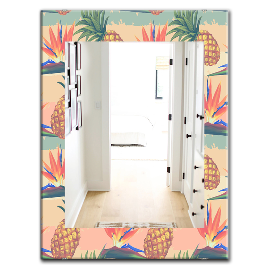 Designart 35.4-in x 23.6-in Tropical Mood Pineapple Bohemian and Eclectic Mirror in Orange