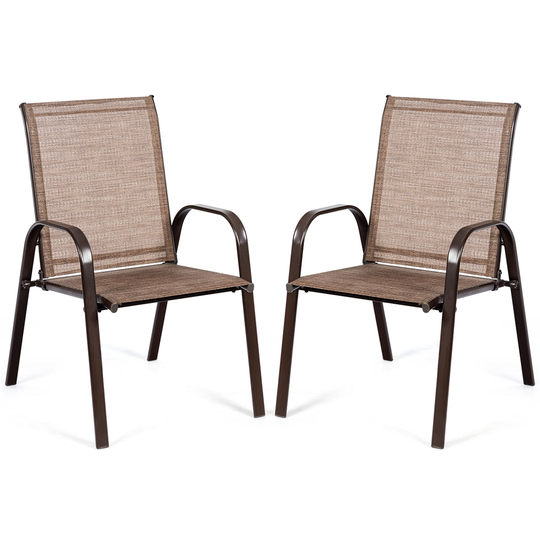 Costway Brown Metal Stationary Dining Chairs with Brown Solid Seat - Set of 2