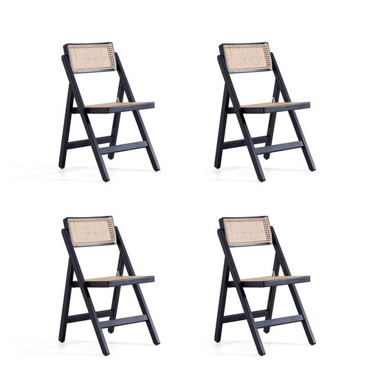 Manhattan Comfort Pullman Contemporary Black/Natural Cane Dining Chair with Wood Frame - Set of 4