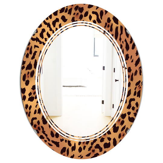 Designart 31.5-in x 23.7-in Leopard Fur Safari III Modern Oval Wall Mirror - Brown