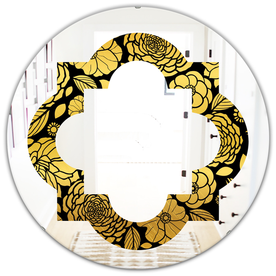 Designart Round 24-in Golden Floral II Polished Wall Mirror