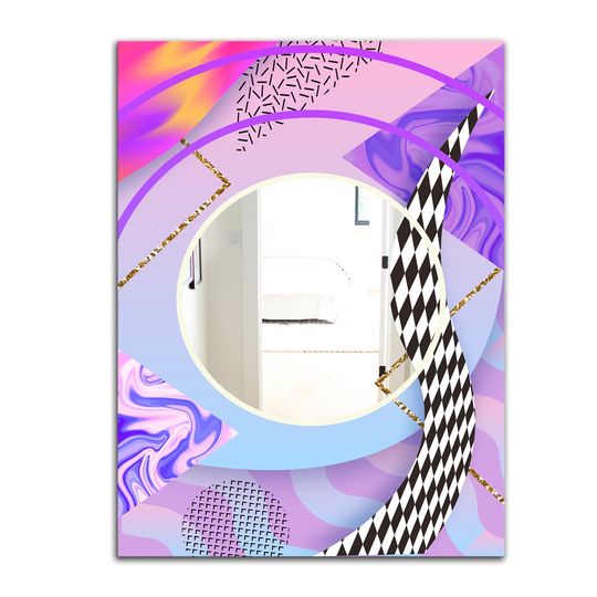 Designart Spacy Dimensions 6 Rectangular 35.4-in L x 23.6-in W Polished Mid-Century Purple Wall Mounted Mirror