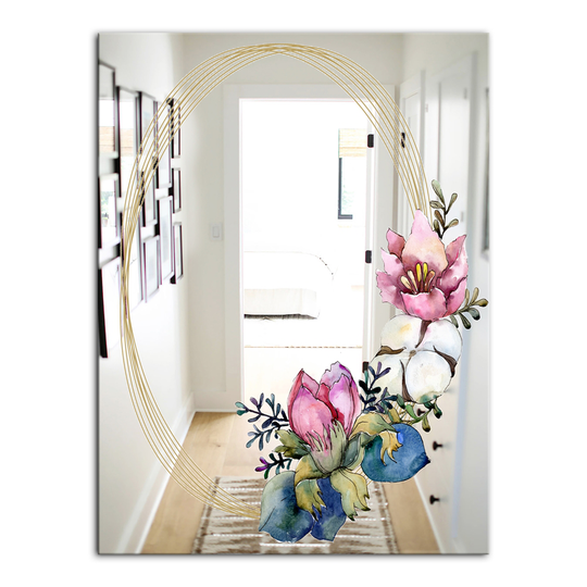 Designart Efflorescent Gold Simple 15 Rectangular 35.4-in L x 23.6-in W Polished Country Pink Wall Mounted Mirror