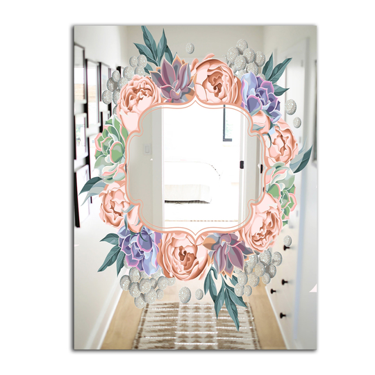 Designart Garland Sweet 9 Rectangular 35.4-in L x 23.6-in W Polished Farmhouse Pink Wall Mounted Mirror