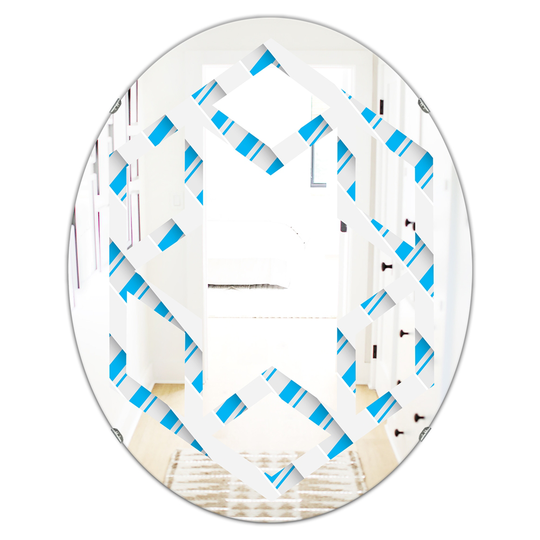 Designart 31.5-in L x 23.7-in W Oval 3D White and Blue Pattern VI Modern Polished Wall Mirror