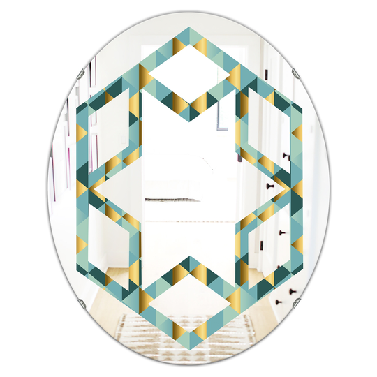 Designart 31.5-in Gold/Blue Dynamics V Modern Oval Wall Mirror