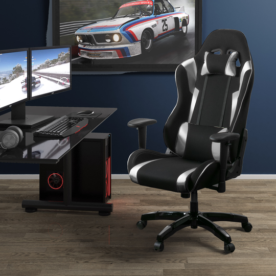 CorLiving High Back Ergonomic Gaming Chair - Black & Silver