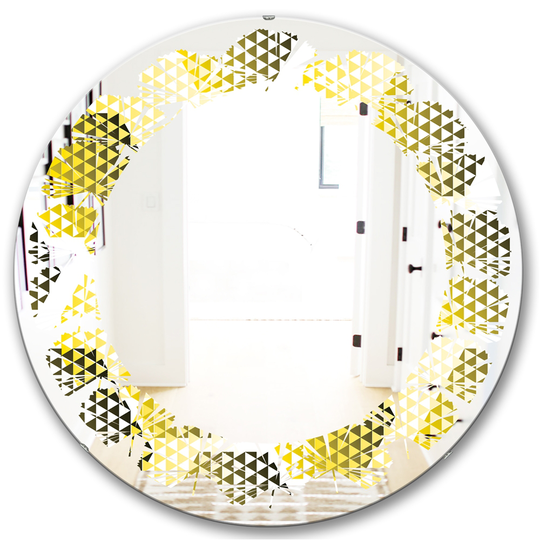 Designart Retro Hexagon Pattern XI Modern Round Wall Mirror in Yellow