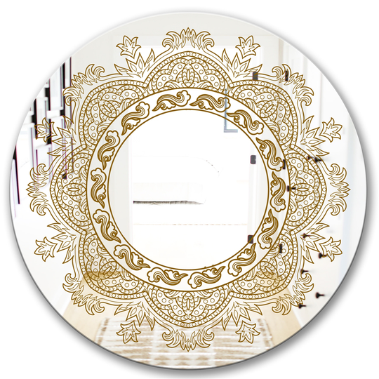 Designart Mandala Round 24-in L x 24-in W Polished Glam Gold/Brown Wall Mounted Mirror