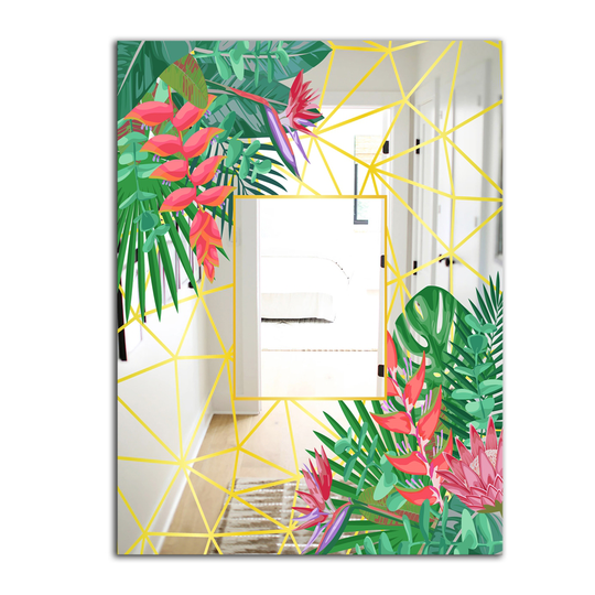 Designart Efflorescent Gold Pink 13 Rectangular 35.4-in L x 23.6-in W Polished Glam Green Wall Mounted Mirror