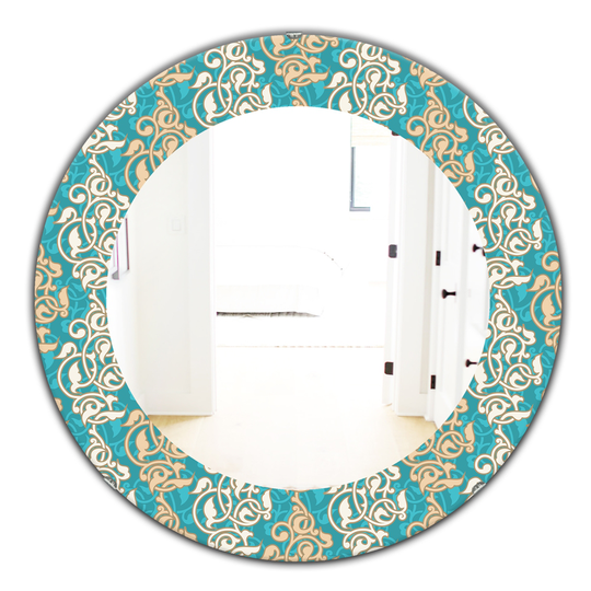 Designart 24-in x 24-in Blue Arabesque Pattern Bohemian and Eclectic Mirror