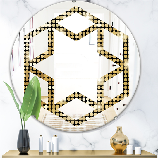 Designart 24-in x 24-in Abstract Gold Mosaic Modern Round Wall Mirror