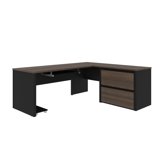Bestar Connexion 72-in L-Shaped Desk with Lateral file cabinet - Antigua and Black