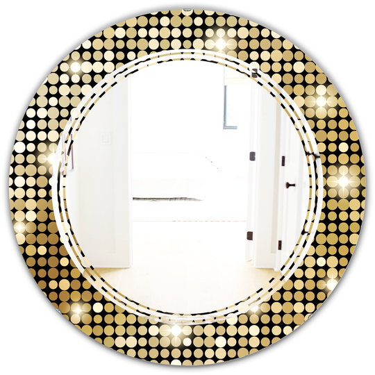 Designart 24-in x 24-in Abstract Gold Mosaic Modern/Round Wall Mirror