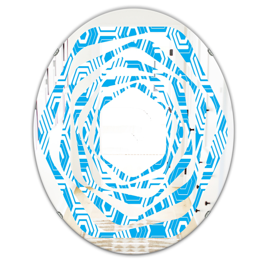 Designart 31.5-in L x 23.7-in W Oval Blue Retro Hexagon Pattern VII Polished Wall Mirror