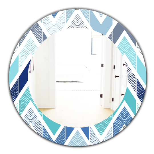 Designart Canada 24-in L x 24-in W Round Retro Dotted Blue Wave Pattern Polished Wall Mirror