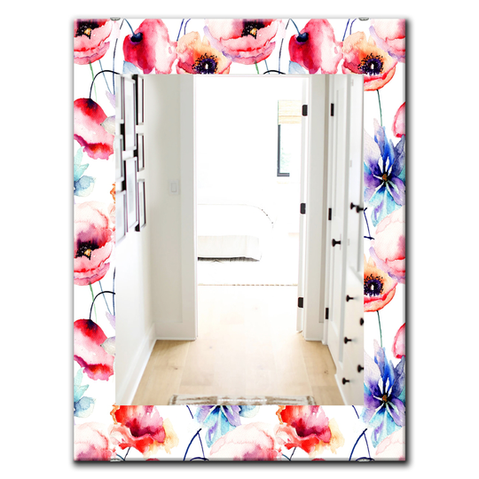 Designart 35.4-in x 23.6-in Red/Pink Blossom Traditional Mirror