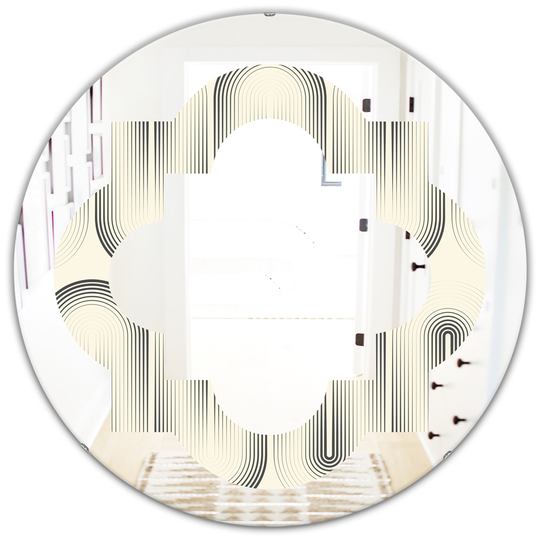 Designart 24-in Round Grey Retro Curved Minimal Geometric Ornament I Polished Wall Mirror