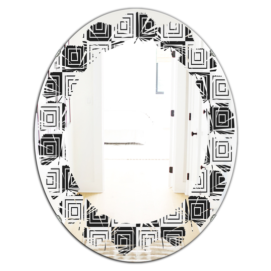 Designart 31.5-in Black Monochrome Geometric Pattern XI Modern Oval Wall Mirror